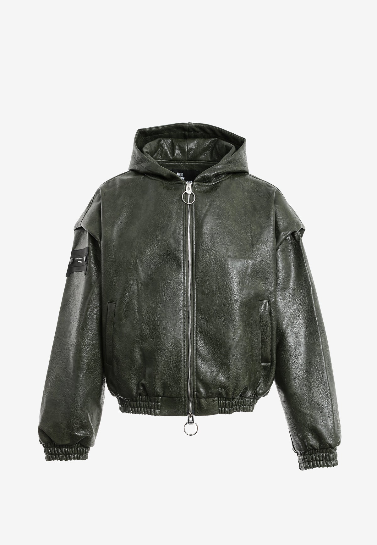 Chaqueta Bomber efecto piel con capucha y hombreras | MWM [PS_COLORS:GREEN]