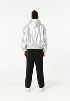 Chaqueta Bomber efecto piel con capucha y hombreras | MWM [PS_COLORS:SILVER]