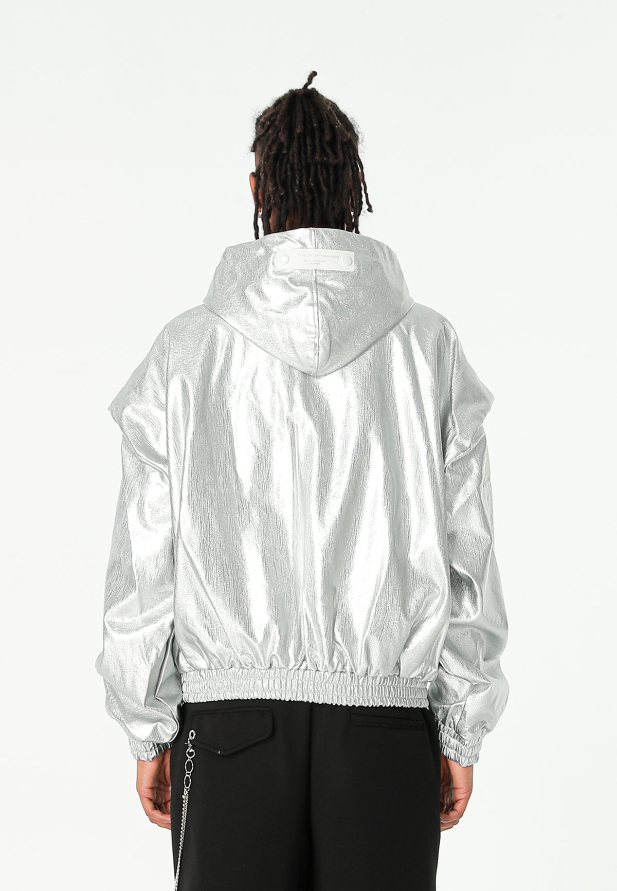 Chaqueta Bomber efecto piel con capucha y hombreras | MWM [PS_COLORS:SILVER]