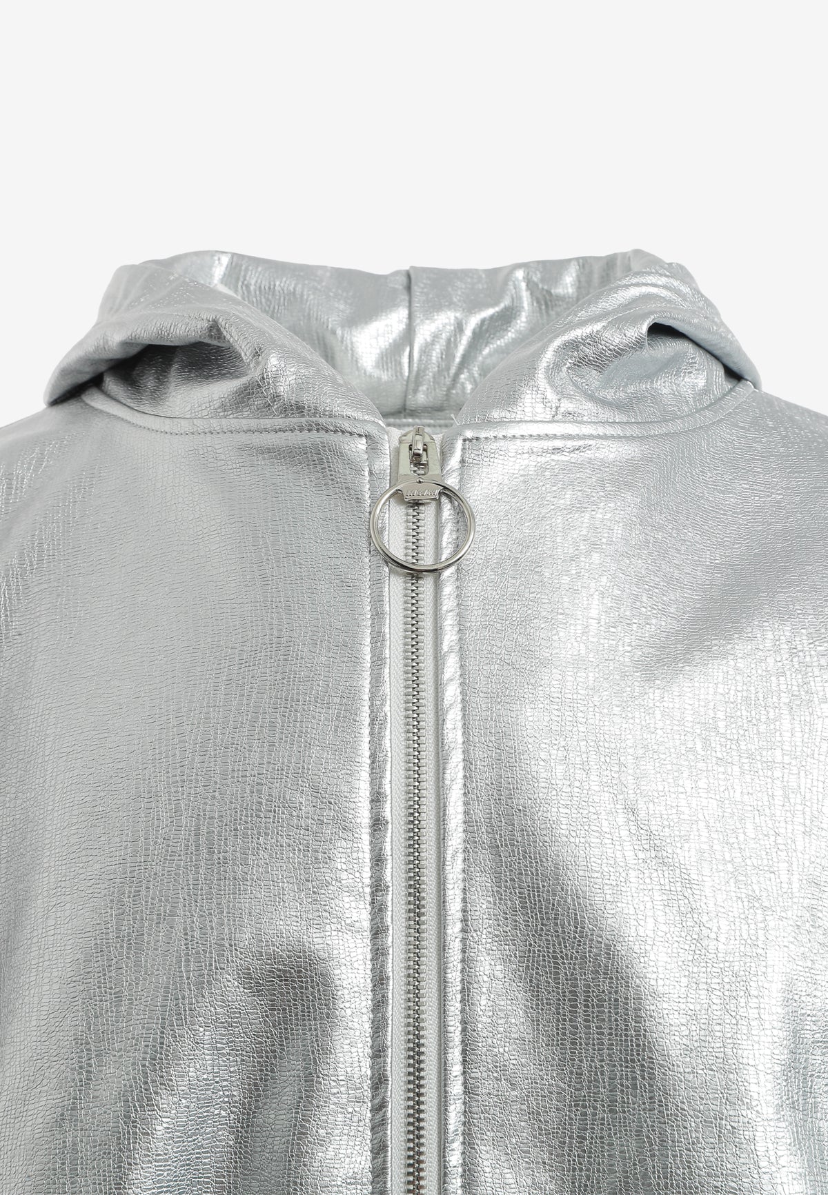 Chaqueta Bomber efecto piel con capucha y hombreras | MWM [PS_COLORS:SILVER]