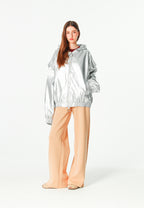 Chaqueta Bomber efecto piel con capucha y hombreras | MWM [PS_COLORS:SILVER]