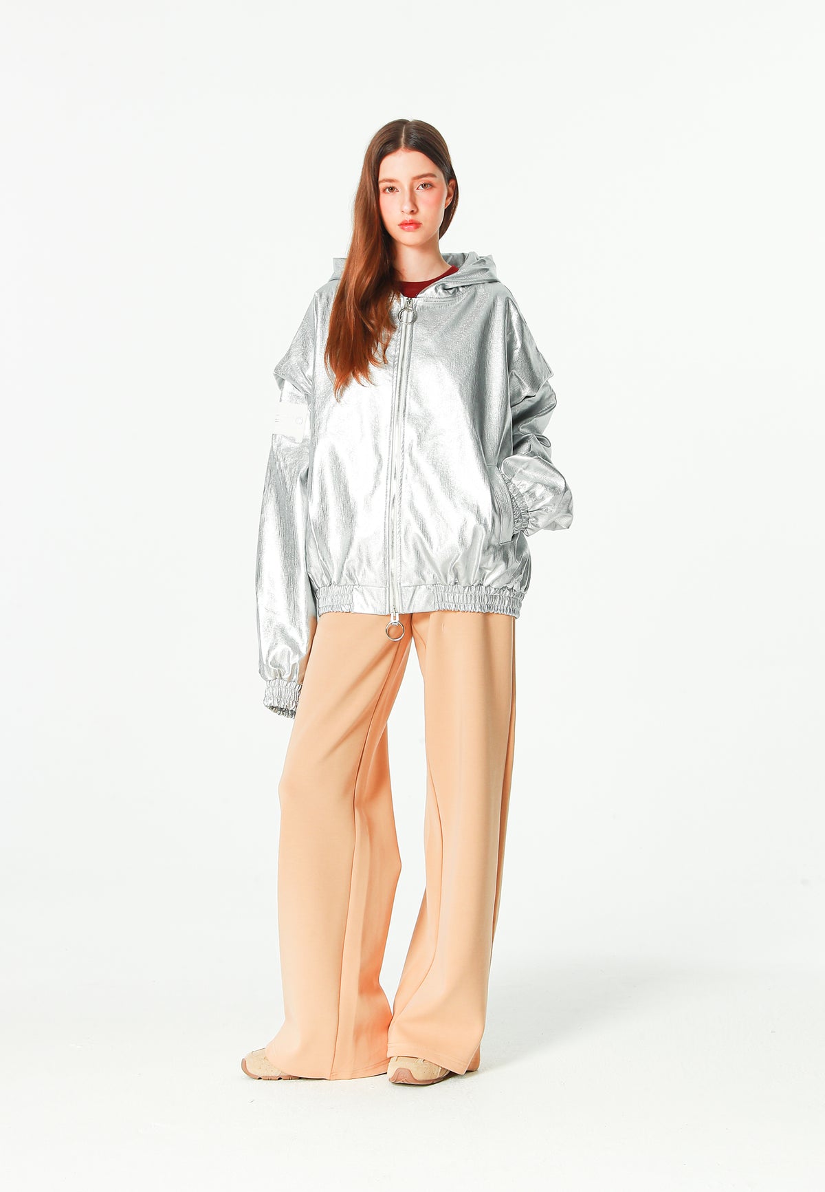 Chaqueta Bomber efecto piel con capucha y hombreras | MWM [PS_COLORS:SILVER]