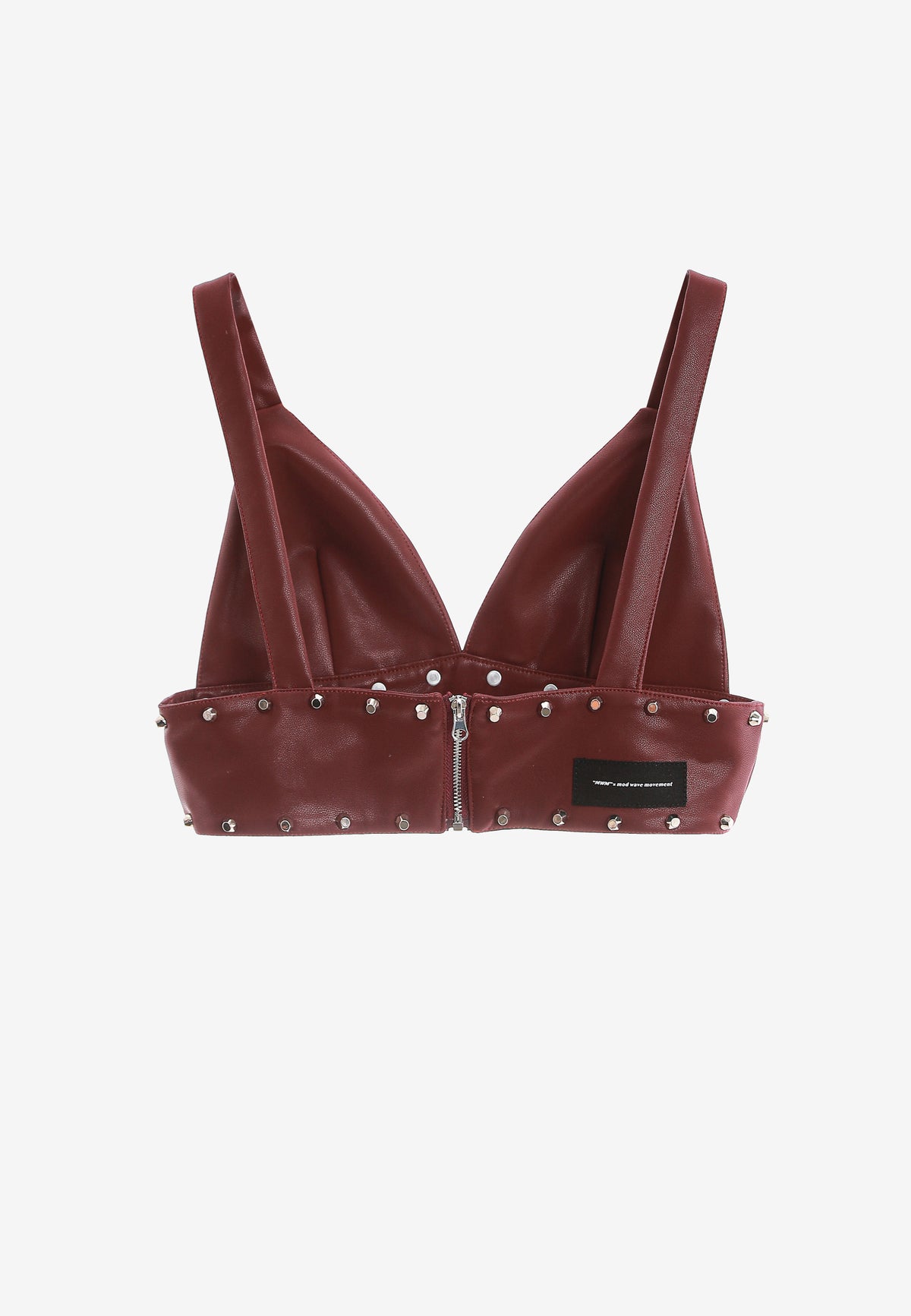 Top de efecto piel con escote pronunciado y tachuelas metálicas | MWM [PS_COLORS:BURGUNDY]