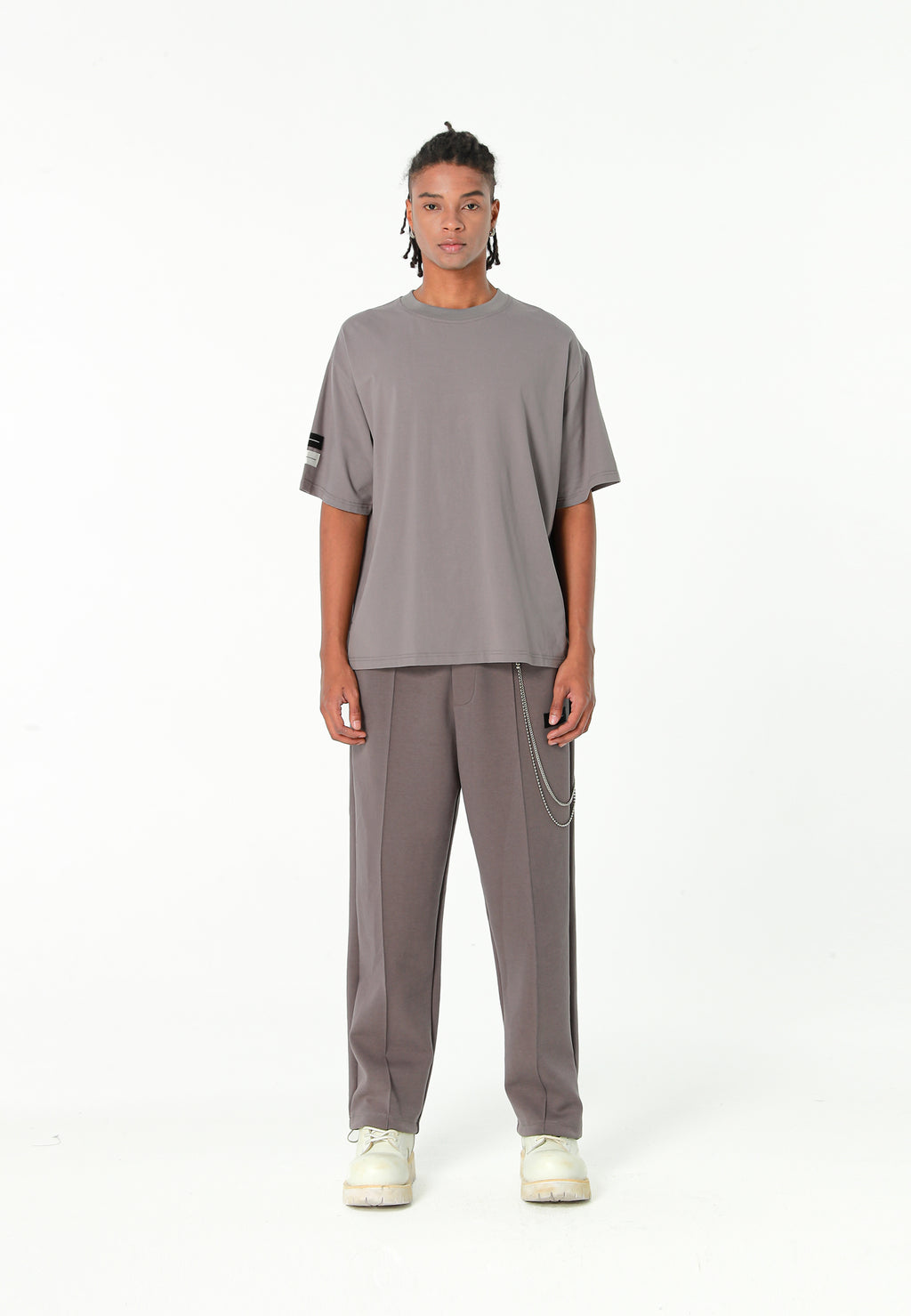 Camiseta Relaxed Fit con manga caída y X de cordones cruzados | MWM [PS_COLORS:GREY]