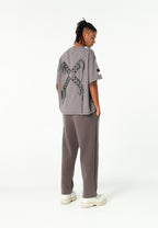 Camiseta Relaxed Fit con manga caída y X de cordones cruzados | MWM [PS_COLORS:GREY]