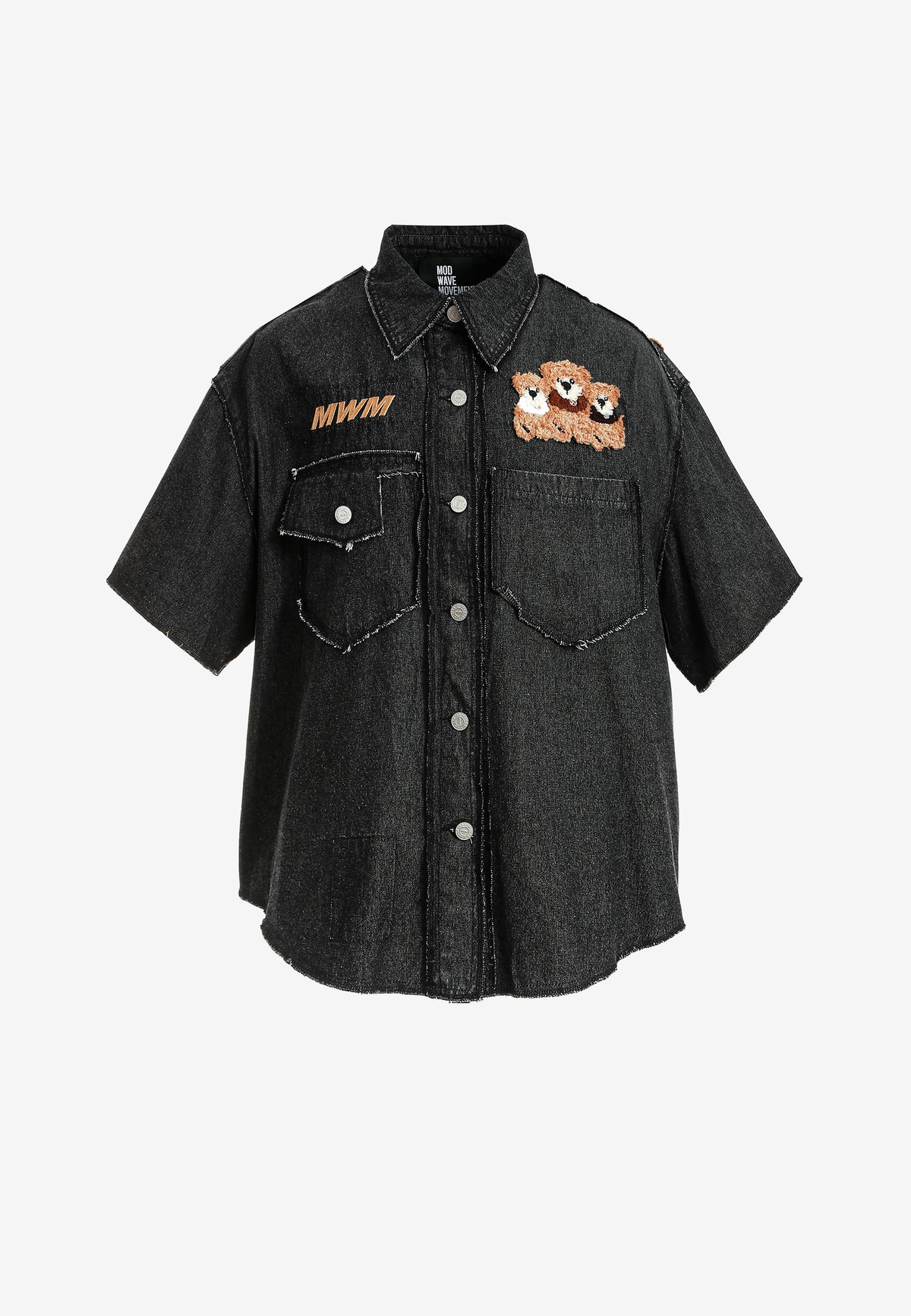 Camisa vaquera TEDDY de corte relajado con parches Teddy en frontal y espalda | MWM [PS_COLORS:BLACK]