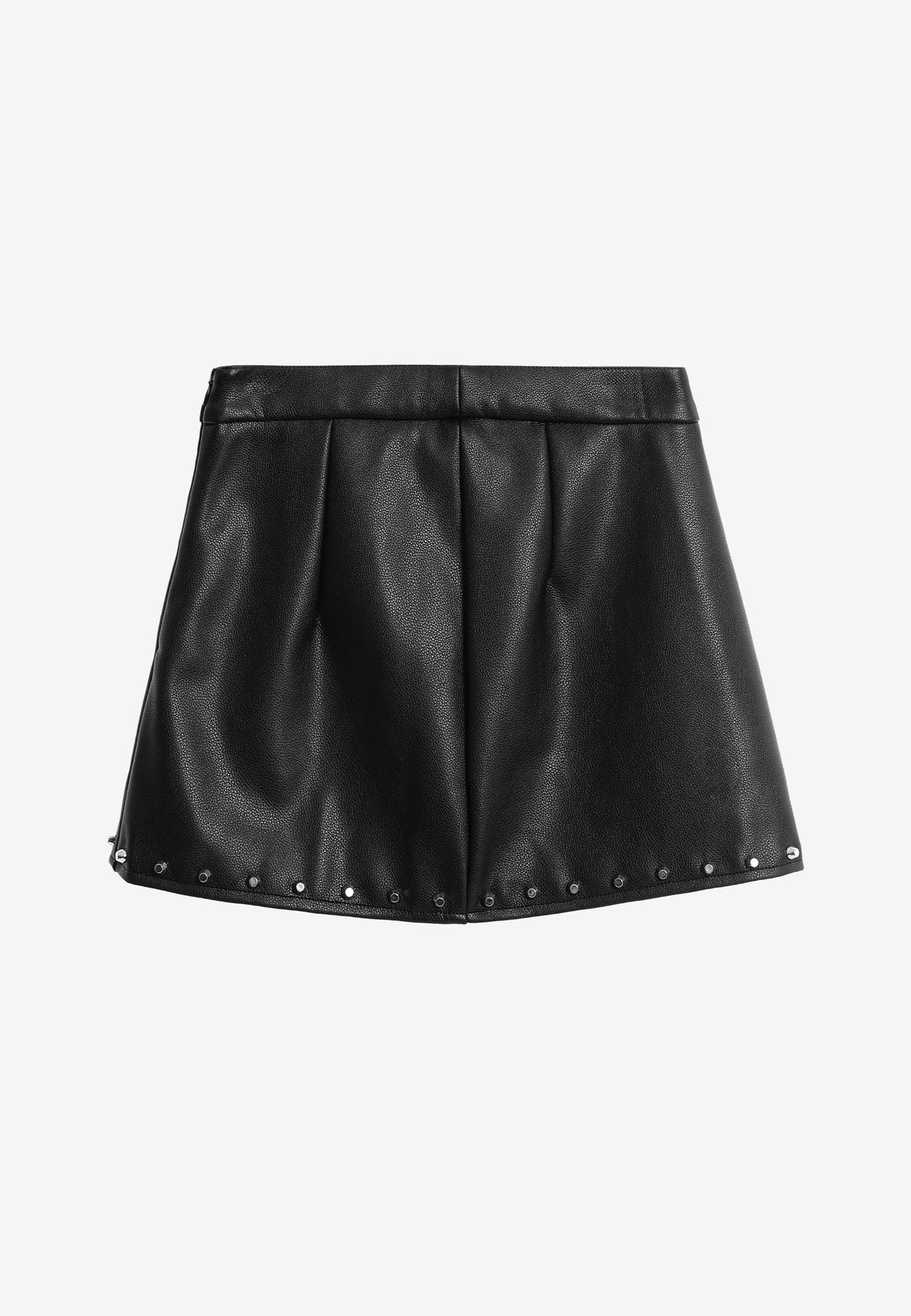 Minifalda de efecto piel con apertura frontal y tachuelas metálicas | MWM [PS_COLORS:BLACK]
