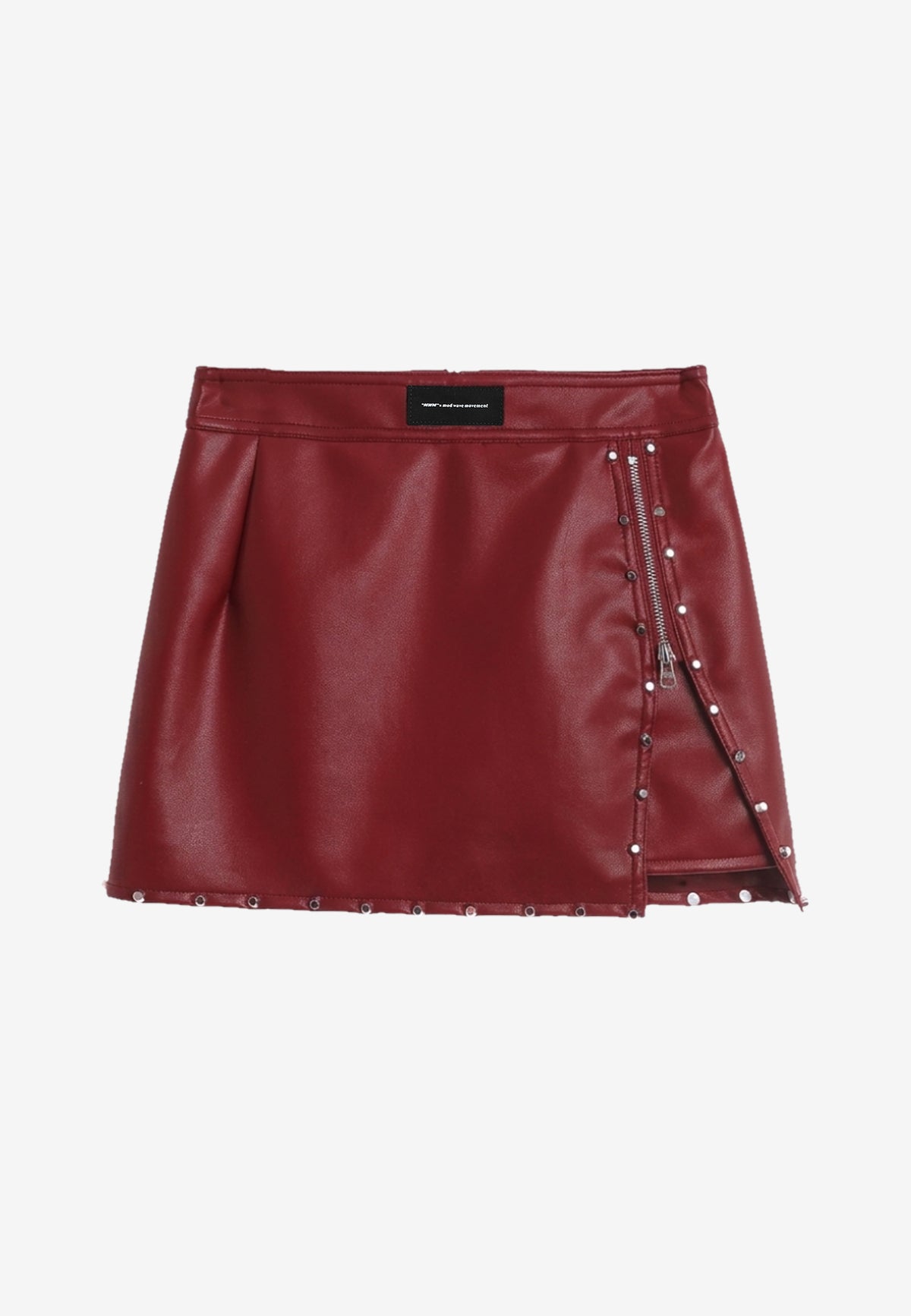 Minifalda de efecto piel con apertura frontal y tachuelas metálicas | MWM [PS_COLORS:BURGUNDY]