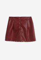 Minifalda de efecto piel con apertura frontal y tachuelas metálicas | MWM [PS_COLORS:BURGUNDY]