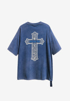 Camiseta de corte regular lavada con logo infinito y cruz bordada | MWM [PS_COLORS:BLUE]
