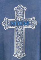 Camiseta de corte regular lavada con logo infinito y cruz bordada | MWM [PS_COLORS:BLUE]