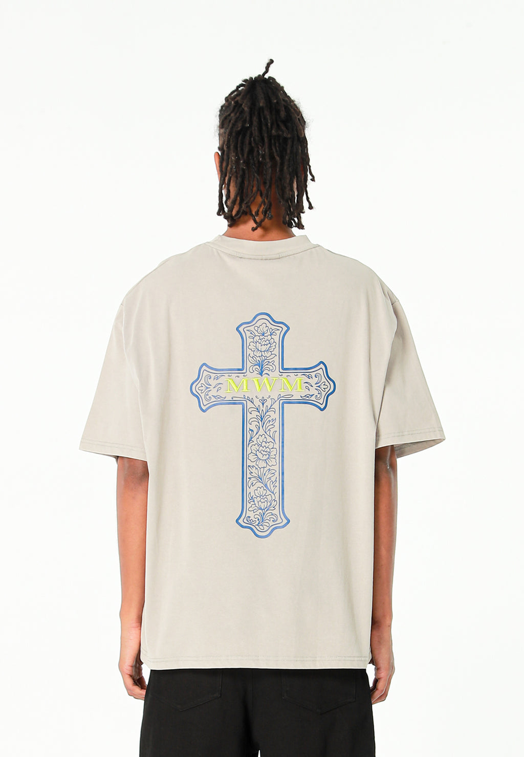 Camiseta de corte regular lavada con logo infinito y cruz bordada | MWM [PS_COLORS:GREY]