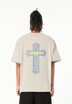 Camiseta de corte regular lavada con logo infinito y cruz bordada | MWM [PS_COLORS:GREY]