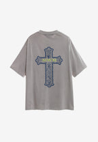 Camiseta de corte regular lavada con logo infinito y cruz bordada | MWM [PS_COLORS:GREY]
