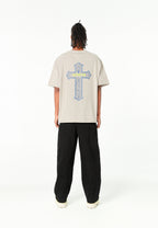 Camiseta de corte regular lavada con logo infinito y cruz bordada | MWM [PS_COLORS:GREY]