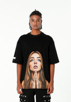Camiseta Faces de algodón mercerizado con print de gran formato | MWM [PS_COLORS:BLACK]