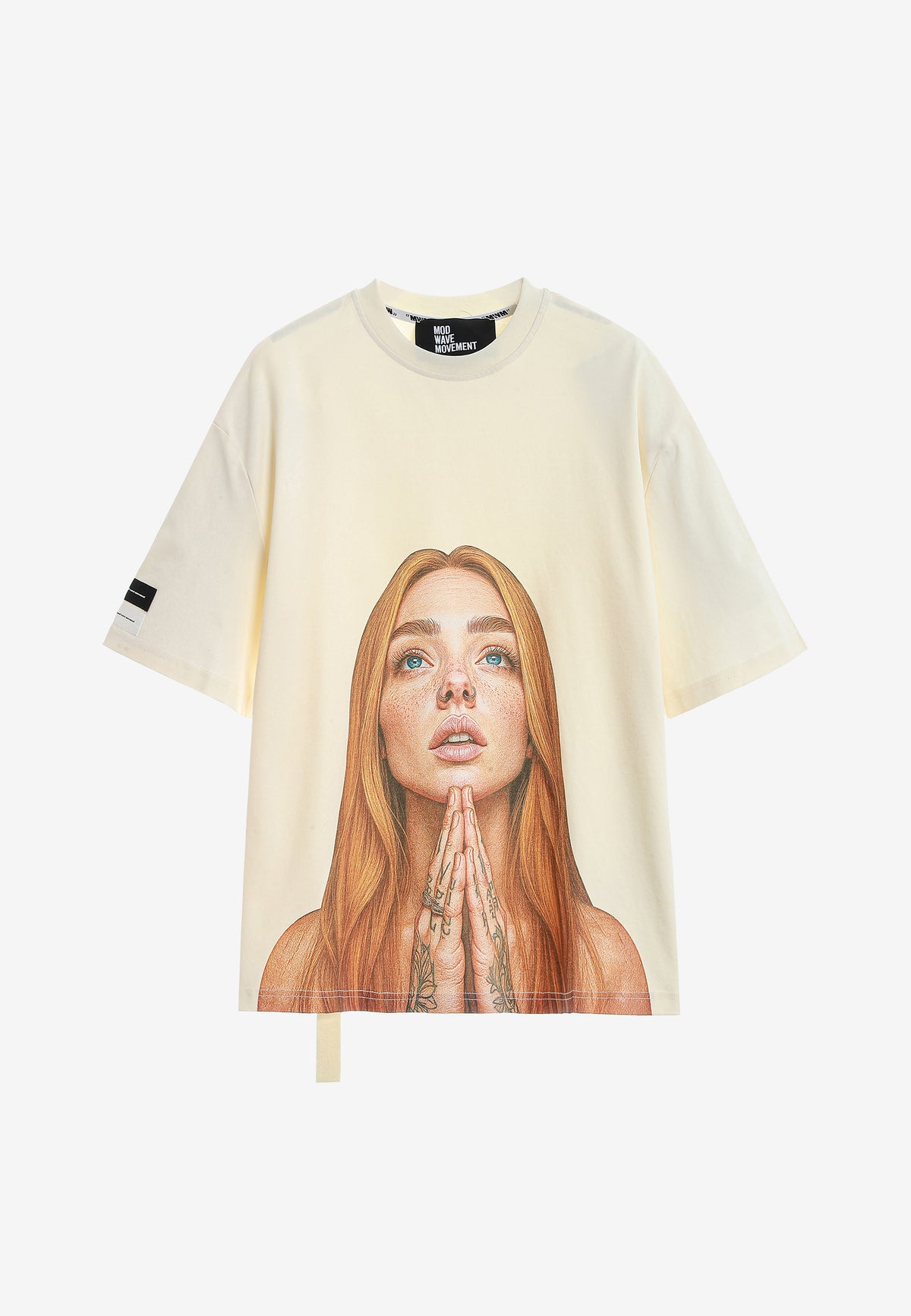 Camiseta Faces de algodón mercerizado con print de gran formato | MWM [PS_COLORS:ECRU]