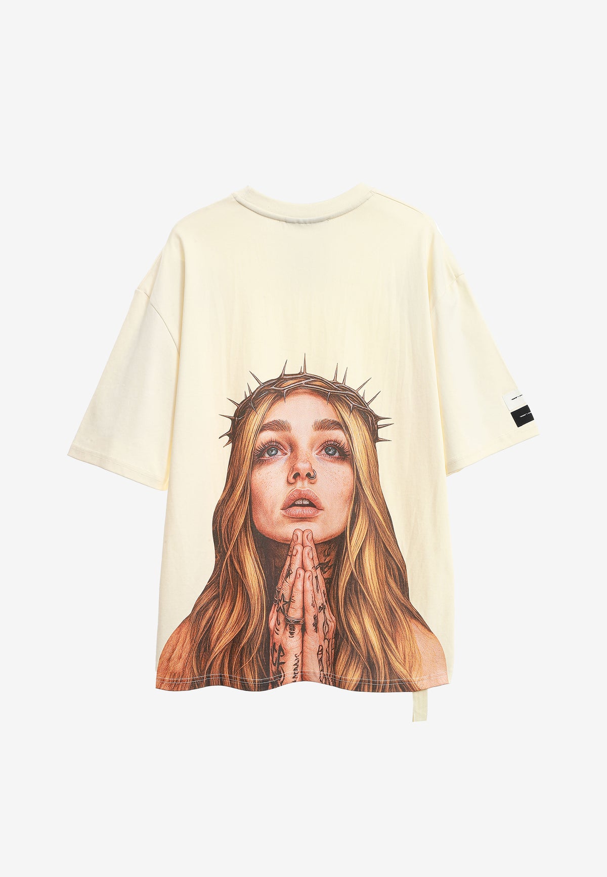 Camiseta Faces de algodón mercerizado con print de gran formato | MWM [PS_COLORS:ECRU]