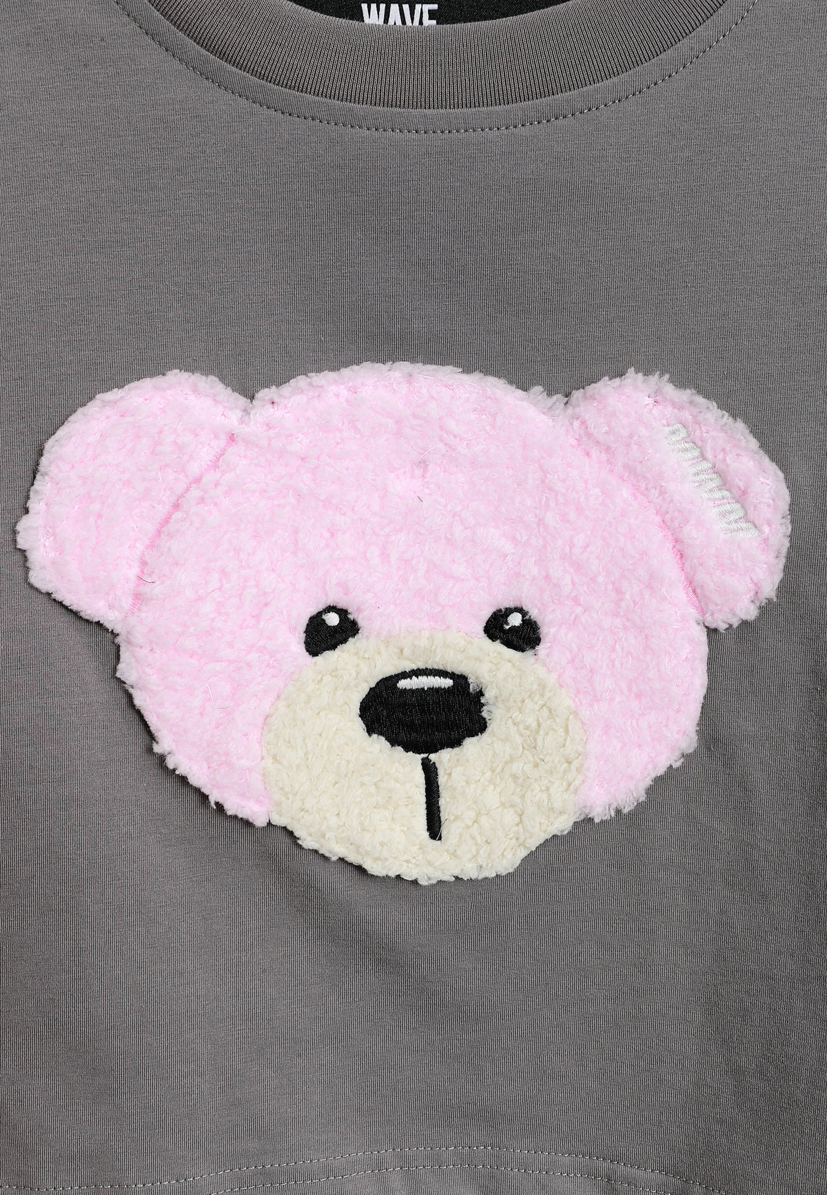 Camiseta de mujer TEDDY Mike Bag corta con gran parche frontal y detalles en mangas | MWM [PS_COLORS:GREY]