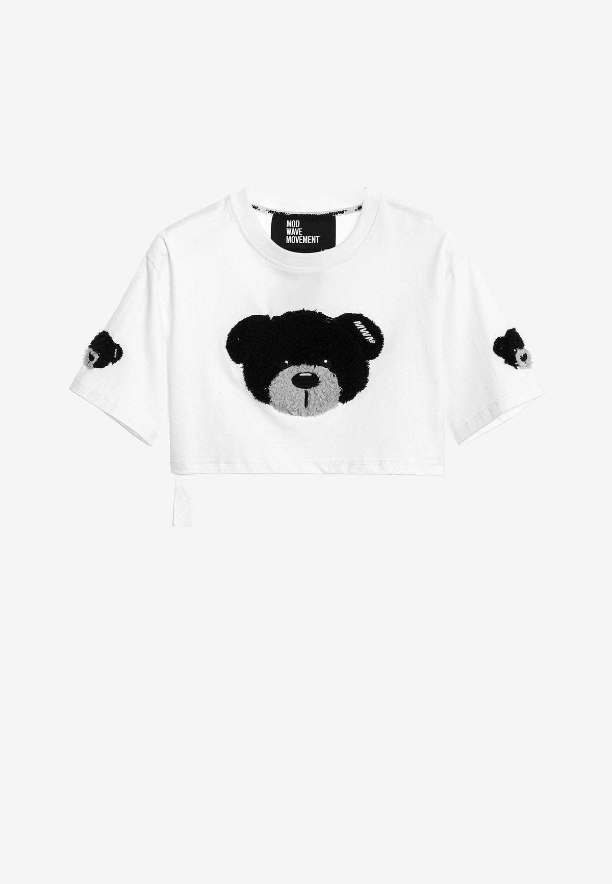 Camiseta de mujer TEDDY Mike Bag corta con gran parche frontal y detalles en mangas | MWM [PS_COLORS:WHITE]