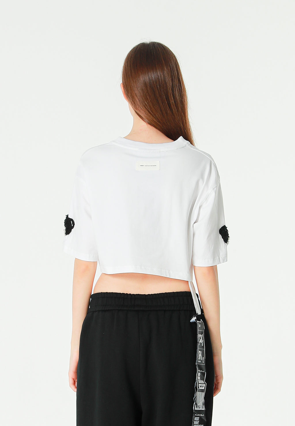 Camiseta de mujer TEDDY Mike Bag corta con gran parche frontal y detalles en mangas | MWM [PS_COLORS:WHITE]