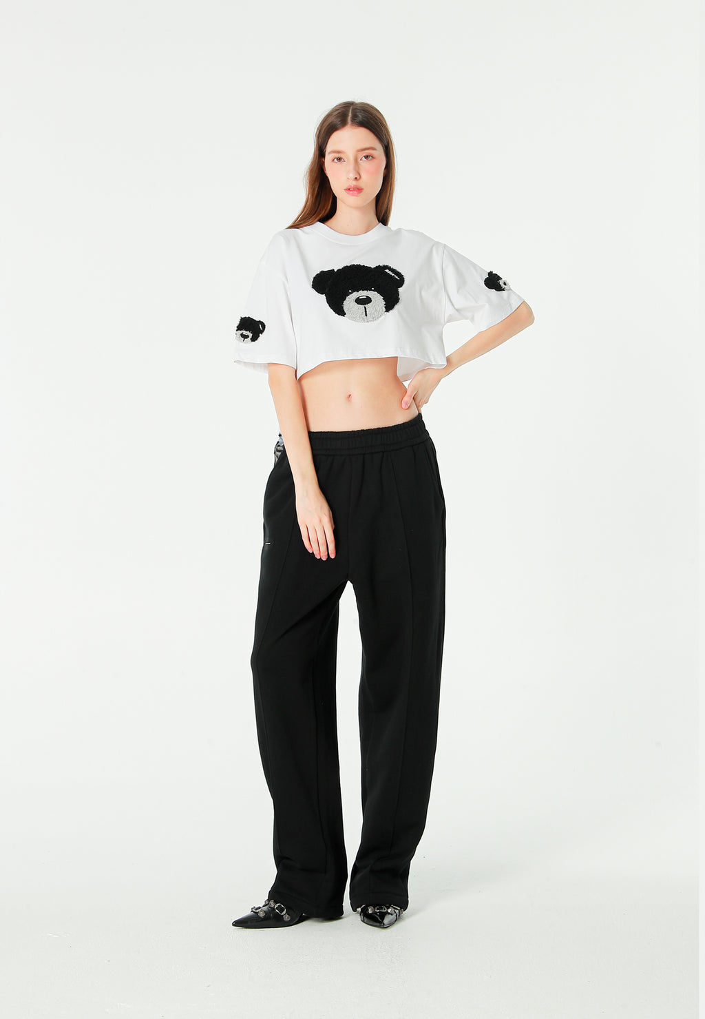 Camiseta de mujer TEDDY Mike Bag corta con gran parche frontal y detalles en mangas | MWM [PS_COLORS:WHITE]