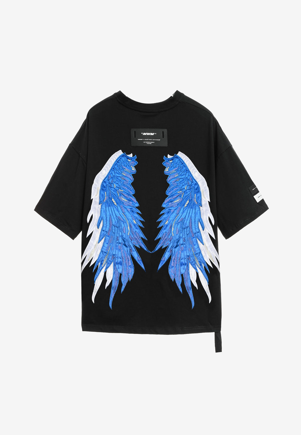 Camiseta Wings de corte relajado con estrellas frontales y doble parche de alas en la espalda | MWM [PS_COLORS:BLACK BLUE]