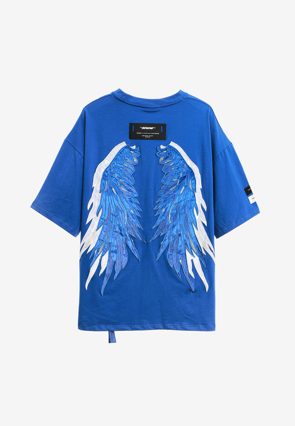 Camiseta Wings de corte relajado con estrellas frontales y doble parche de alas en la espalda | MWM [PS_COLORS:BLUE]