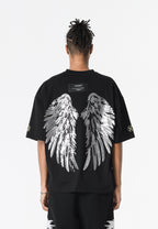 Camiseta Wings de corte relajado con alas de tachuelas en la espalda | MWM [PS_COLORS:BLACK]