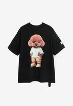 Camiseta TEDDY de corte regular con bordado frontal y print Streetwear Dog en la espalda | MWM [PS_COLORS:BLACK]
