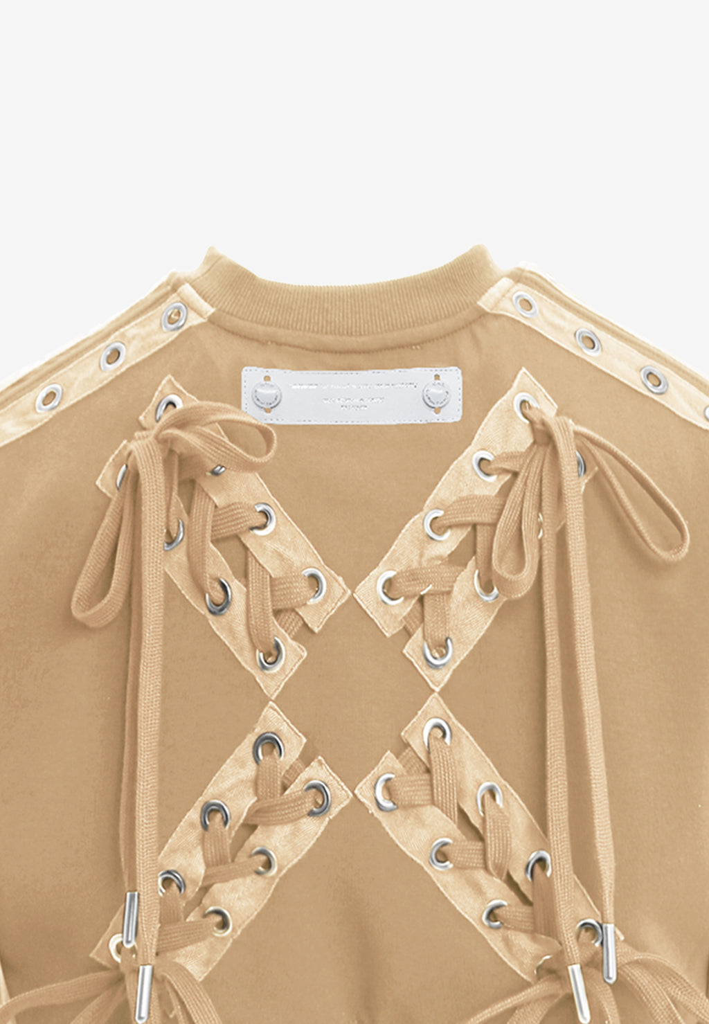 Sudadera corta con cordones en mangas y X de cordones cruzados | MWM [PS_COLORS:BEIGE]