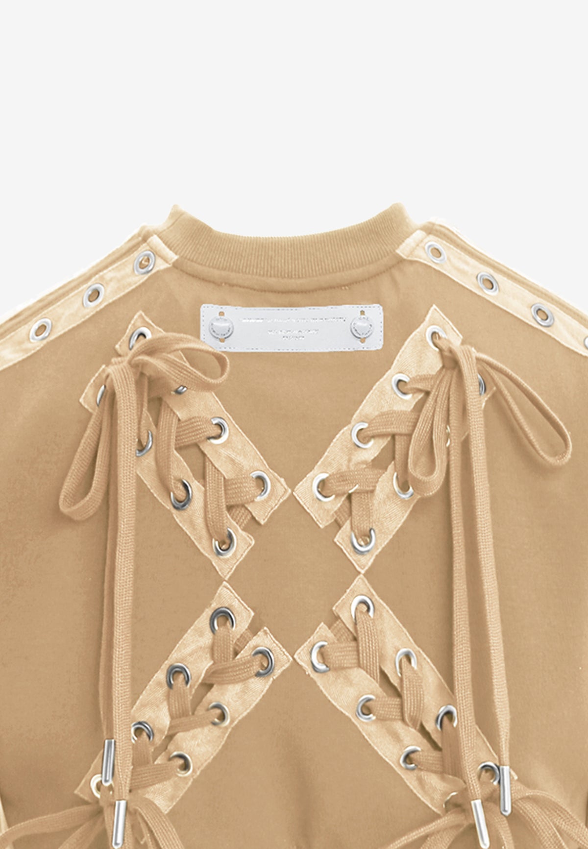 Sudadera corta con cordones en mangas y X de cordones cruzados | MWM [PS_COLORS:BEIGE]