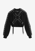 Sudadera corta con cordones en mangas y X de cordones cruzados | MWM [PS_COLORS:BLACK]