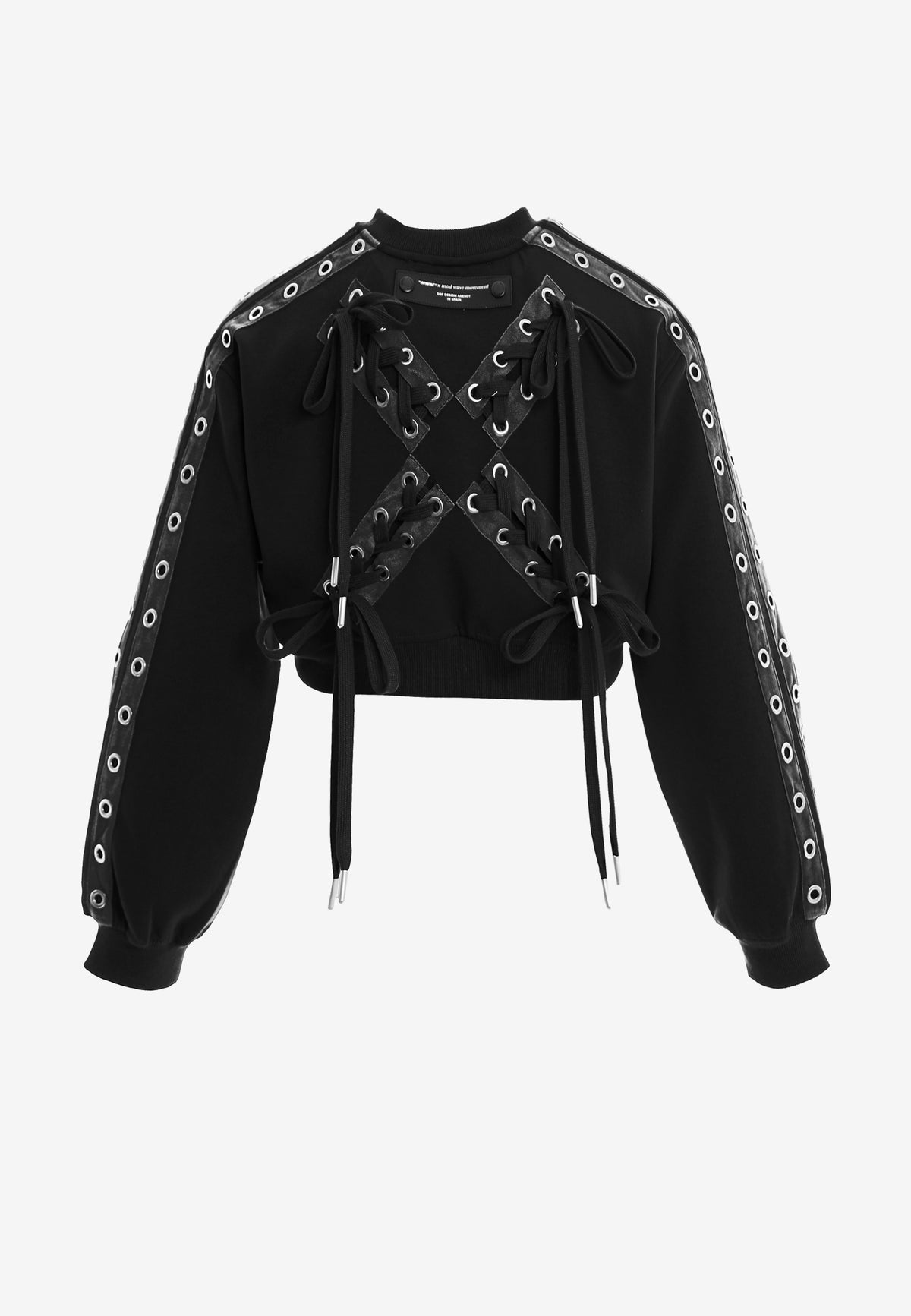 Sudadera corta con cordones en mangas y X de cordones cruzados | MWM [PS_COLORS:BLACK]