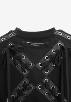 Sudadera corta con cordones en mangas y X de cordones cruzados | MWM [PS_COLORS:BLACK]