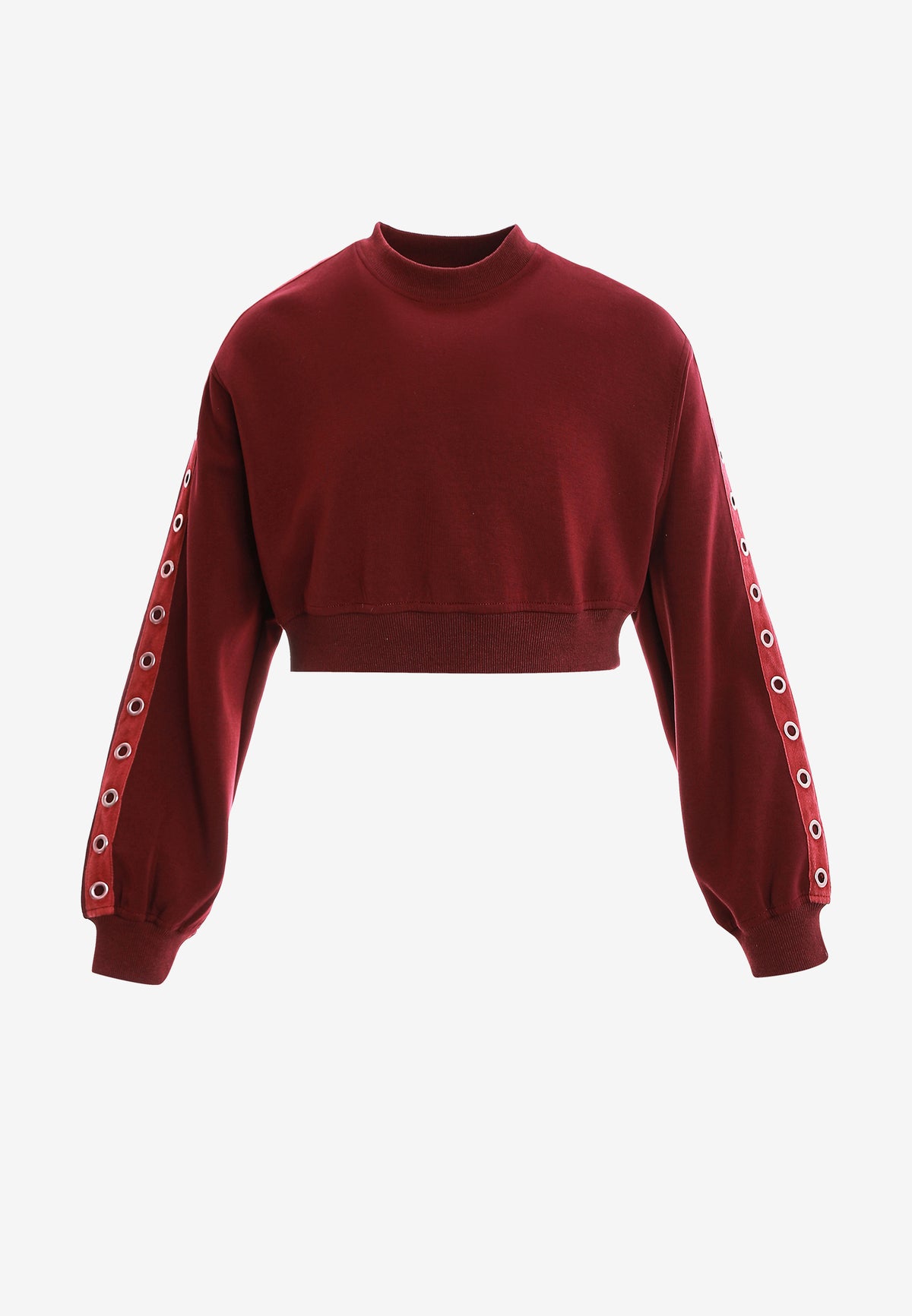 Sudadera corta con cordones en mangas y X de cordones cruzados | MWM [PS_COLORS:BURGUNDY]