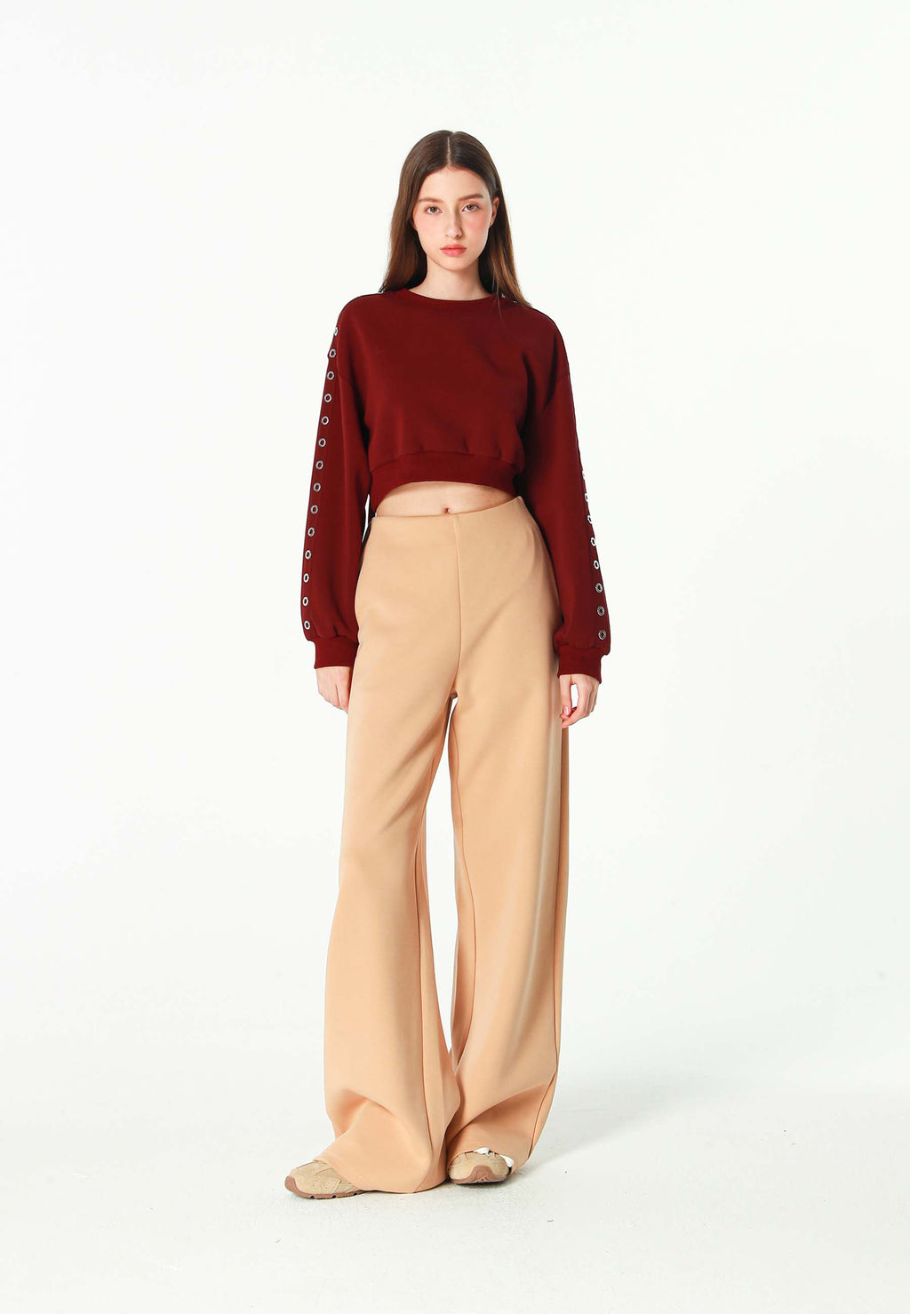 Sudadera corta con cordones en mangas y X de cordones cruzados | MWM [PS_COLORS:BURGUNDY]