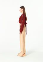 Sudadera corta con cordones en mangas y X de cordones cruzados | MWM [PS_COLORS:BURGUNDY]