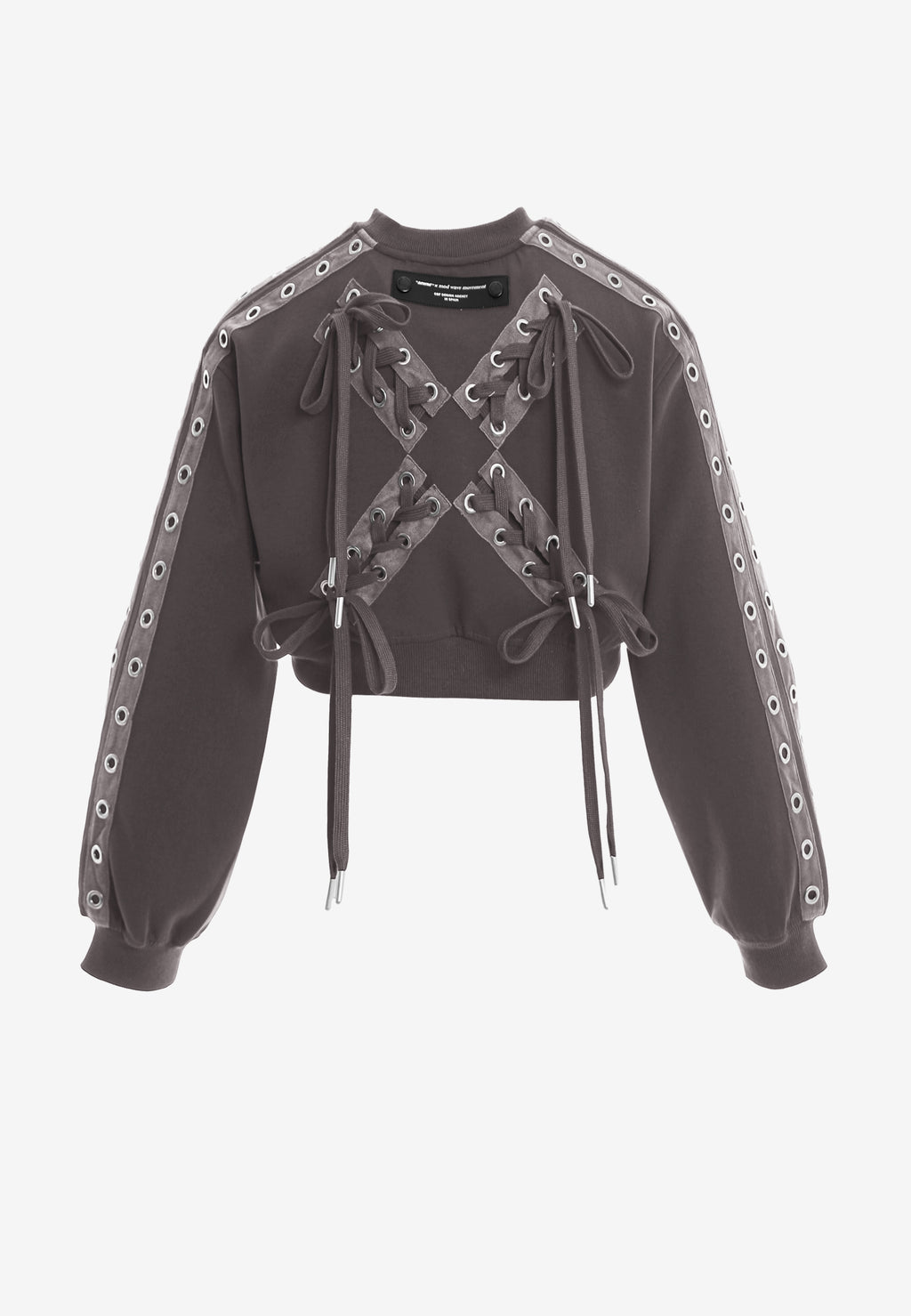 Sudadera corta con cordones en mangas y X de cordones cruzados | MWM [PS_COLORS:GREY]