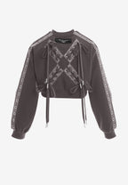 Sudadera corta con cordones en mangas y X de cordones cruzados | MWM [PS_COLORS:GREY]