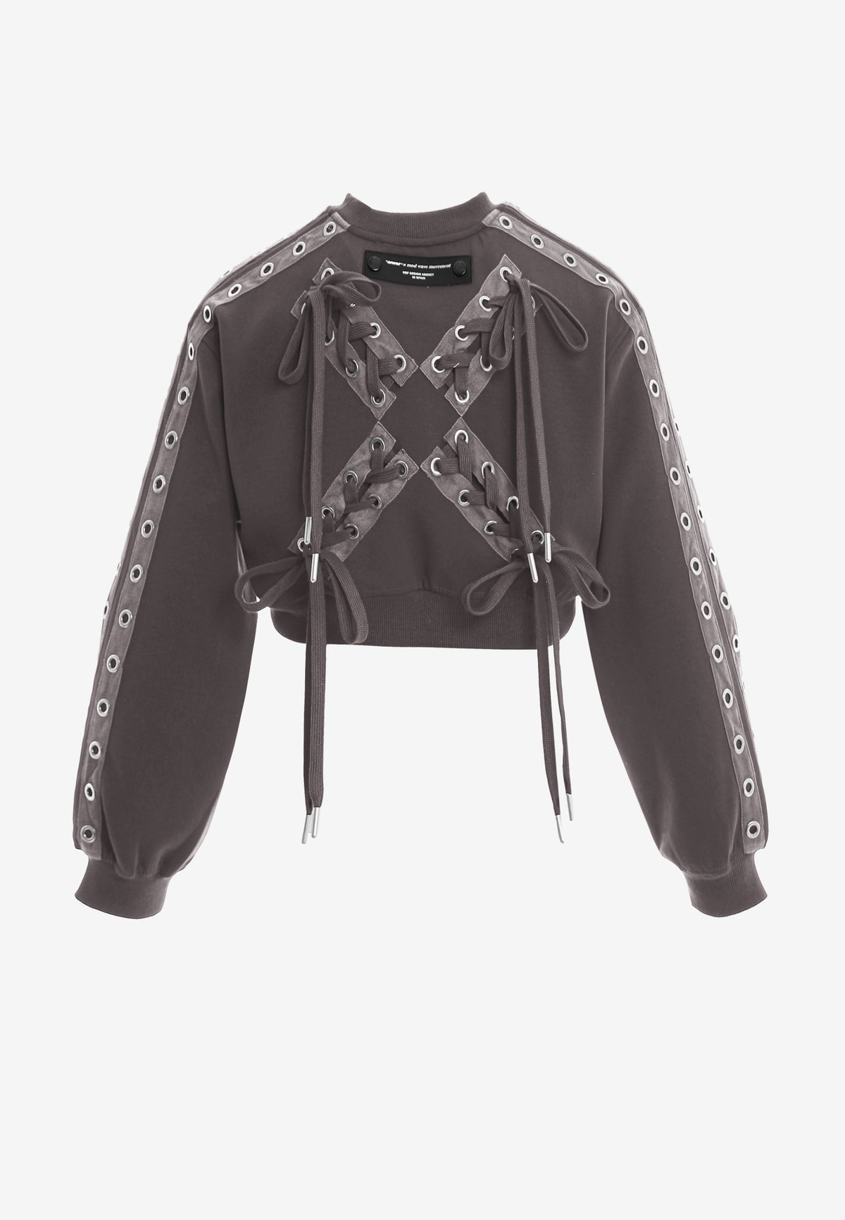 Sudadera corta con cordones en mangas y X de cordones cruzados | MWM [PS_COLORS:GREY]