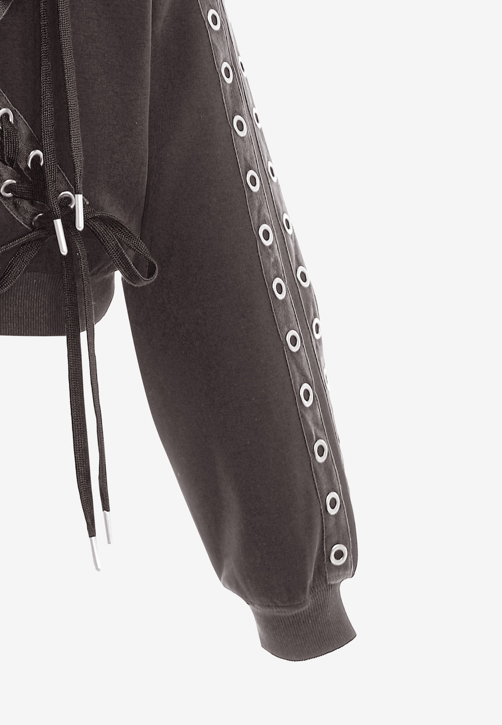 Sudadera corta con cordones en mangas y X de cordones cruzados | MWM [PS_COLORS:GREY]
