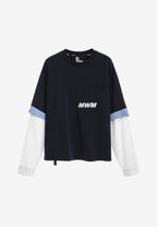 Camiseta de doble capa con manga larga de camisa y bolsillo frontal | MWM [PS_COLORS:NAVY]