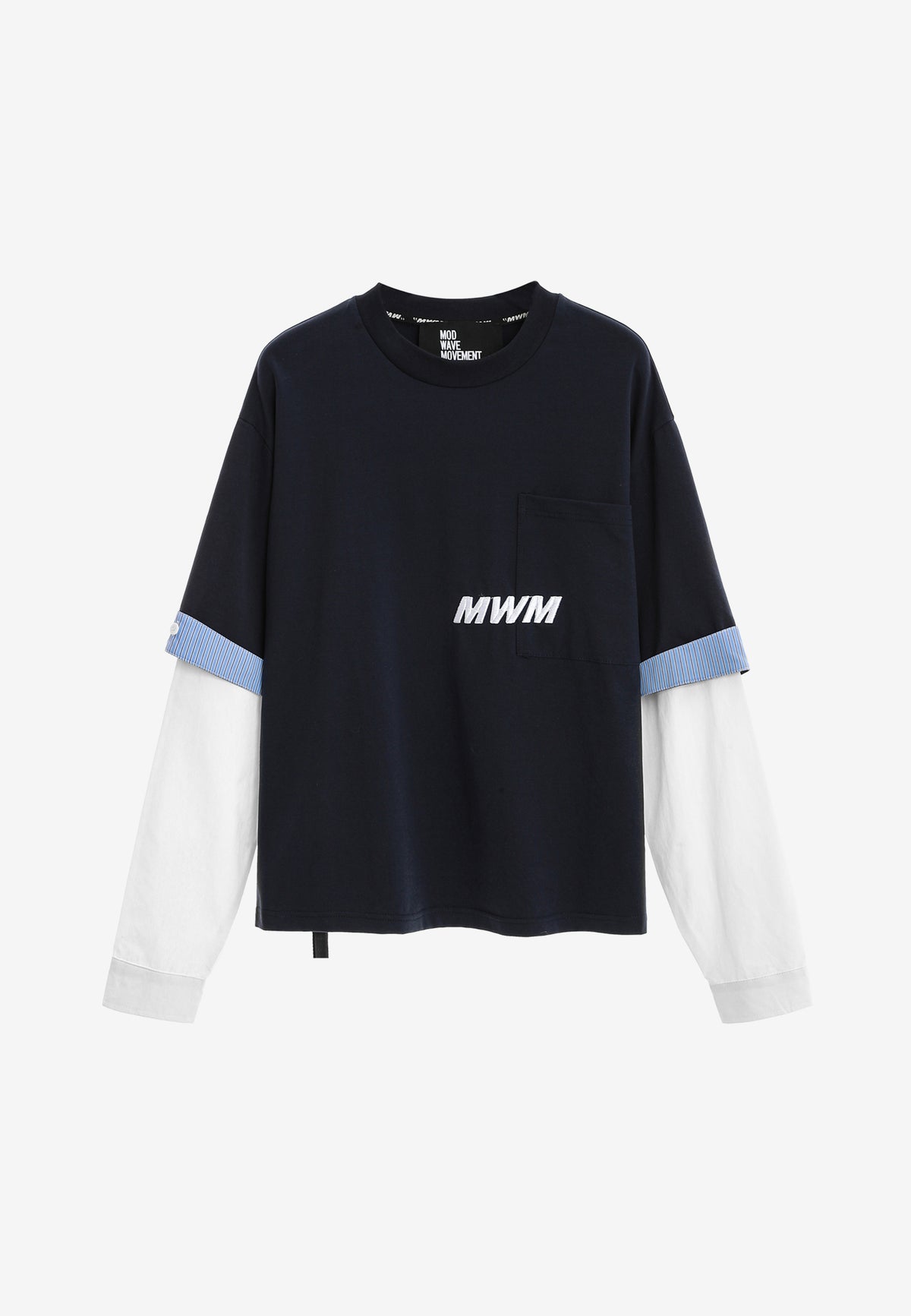 Camiseta de doble capa con manga larga de camisa y bolsillo frontal | MWM [PS_COLORS:NAVY]