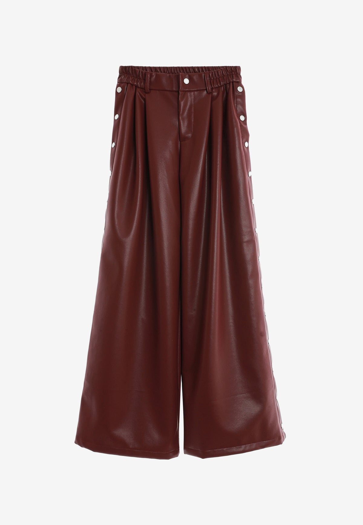Pantalón de pierna ancha efecto piel con botones metálicos laterales | MWM [PS_COLORS:BURGUNDY]