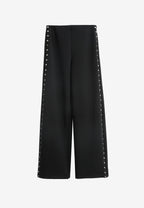 Pantalón palazzo de mujer de pierna ancha con efecto faja y tachuelas laterales | MWM [PS_COLORS:BLACK]