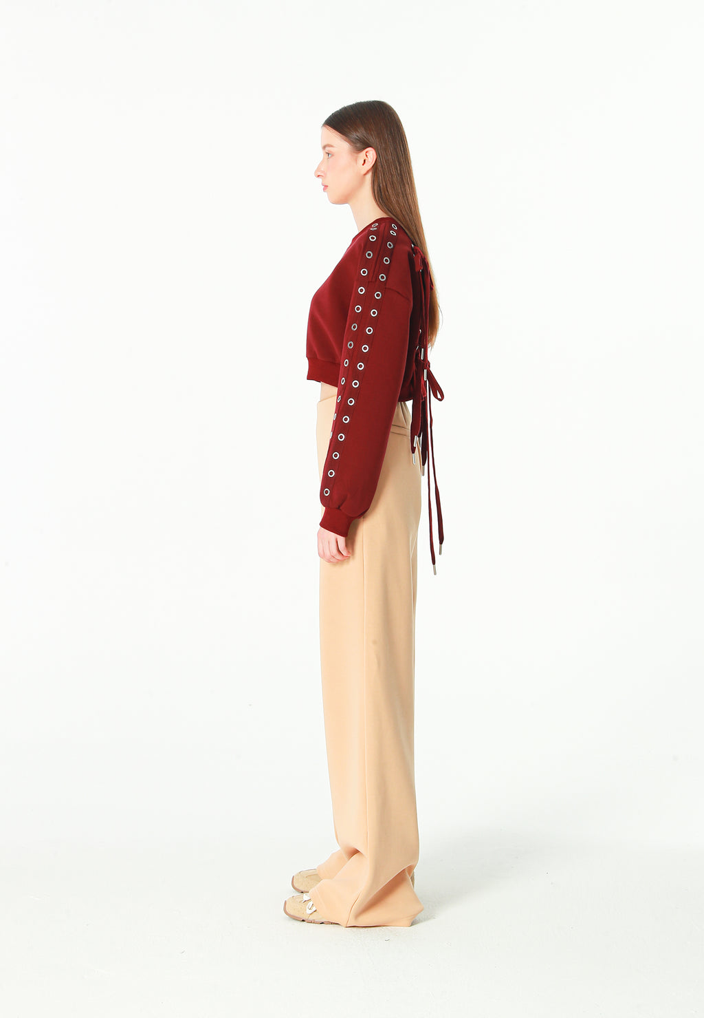 Pantalón palazzo de mujer de pierna ancha con efecto faja | MWM [PS_COLORS:BEIGE]