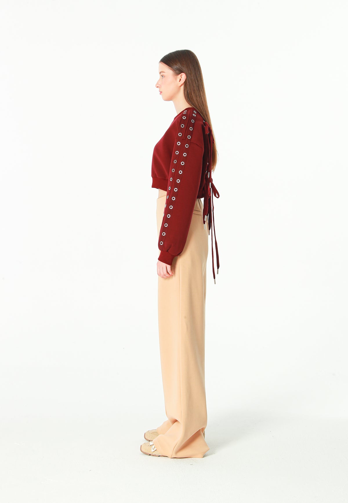 Pantalón palazzo de mujer de pierna ancha con efecto faja | MWM [PS_COLORS:BEIGE]