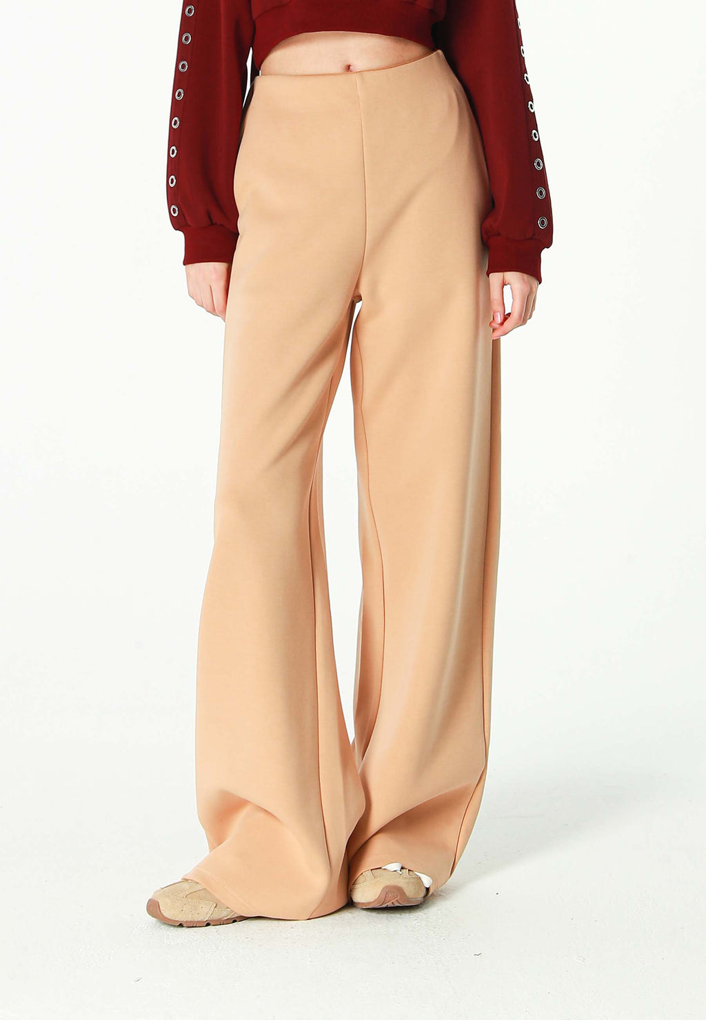 Pantalón palazzo de mujer de pierna ancha con efecto faja | MWM [PS_COLORS:BEIGE]