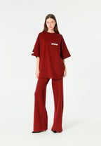 Pantalón palazzo de mujer de pierna ancha con efecto faja | MWM [PS_COLORS:BURGUNDY]